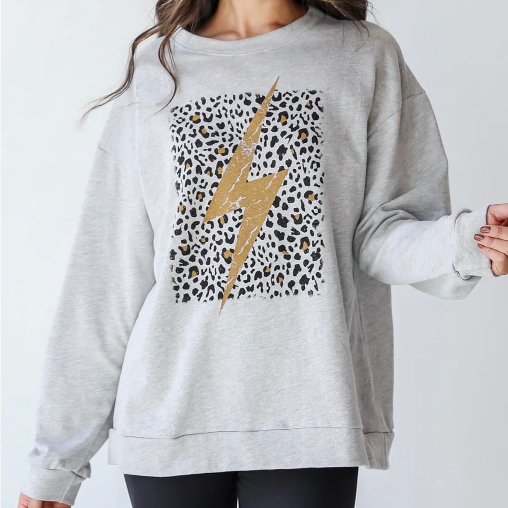 Dress Up Gray Leopard Print Sweatshirt, Size Small